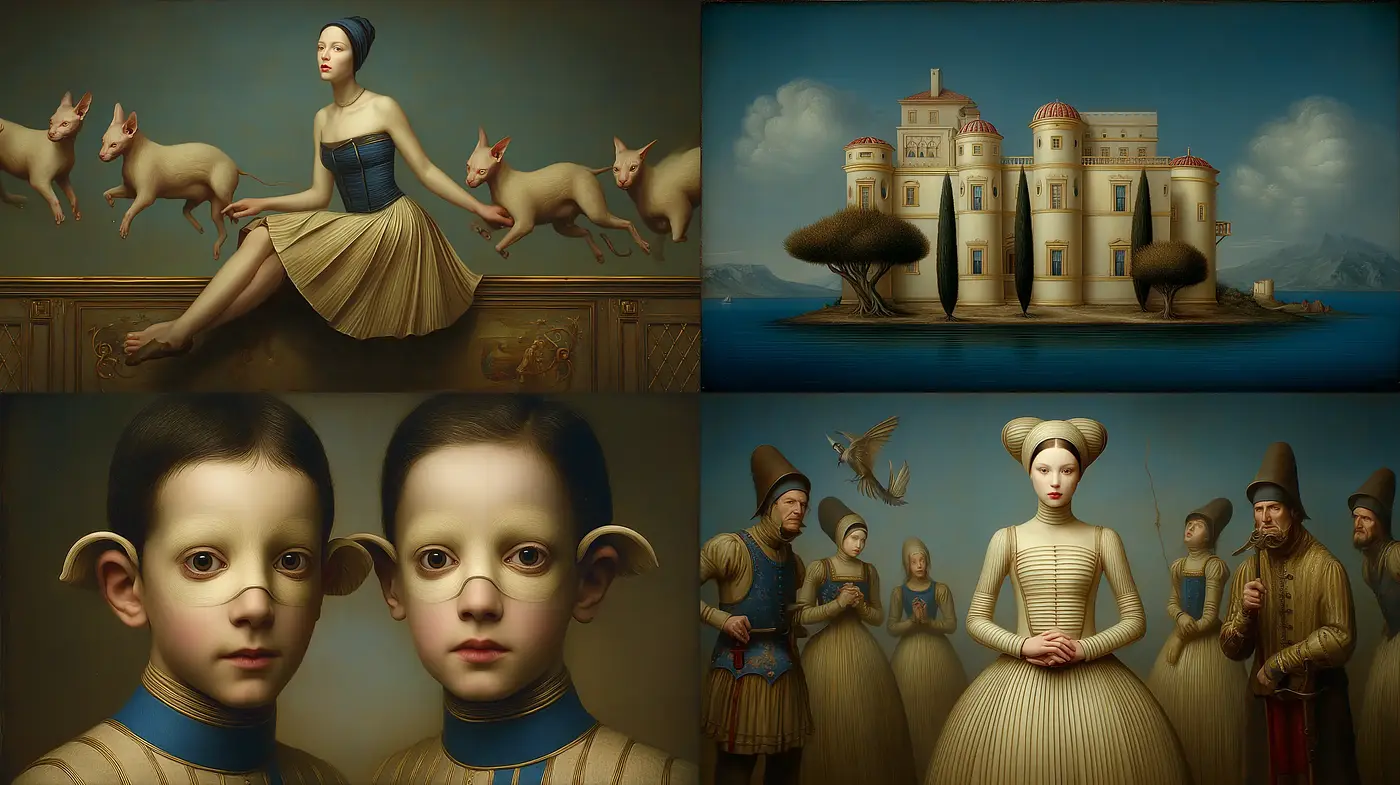 Ethereal and surreal artistry with vintage undertones and haunting elements - Midjourney sref style