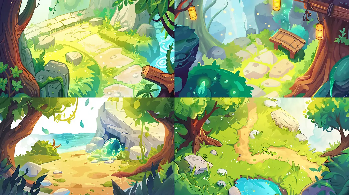 Lush Enchanted Forests in Vibrant Storybook Illustrative Style - Midjourney sref style