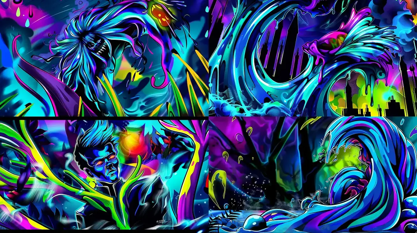 Vibrant and Dynamic Futuristic Expressionism with Fluid Forms - Midjourney sref style