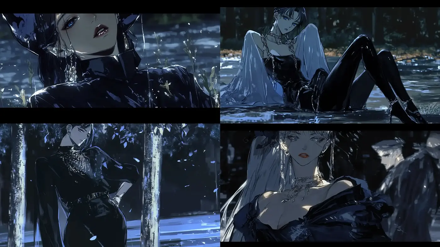 Nocturnal Elegance: A Study in Monochrome Anime Aesthetics - Midjourney sref style