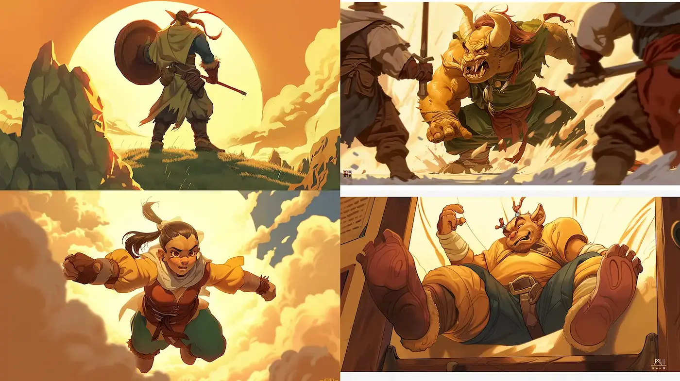 Dynamic Action-Packed Illustrations with a Touch of Fantasy - Midjourney sref style
