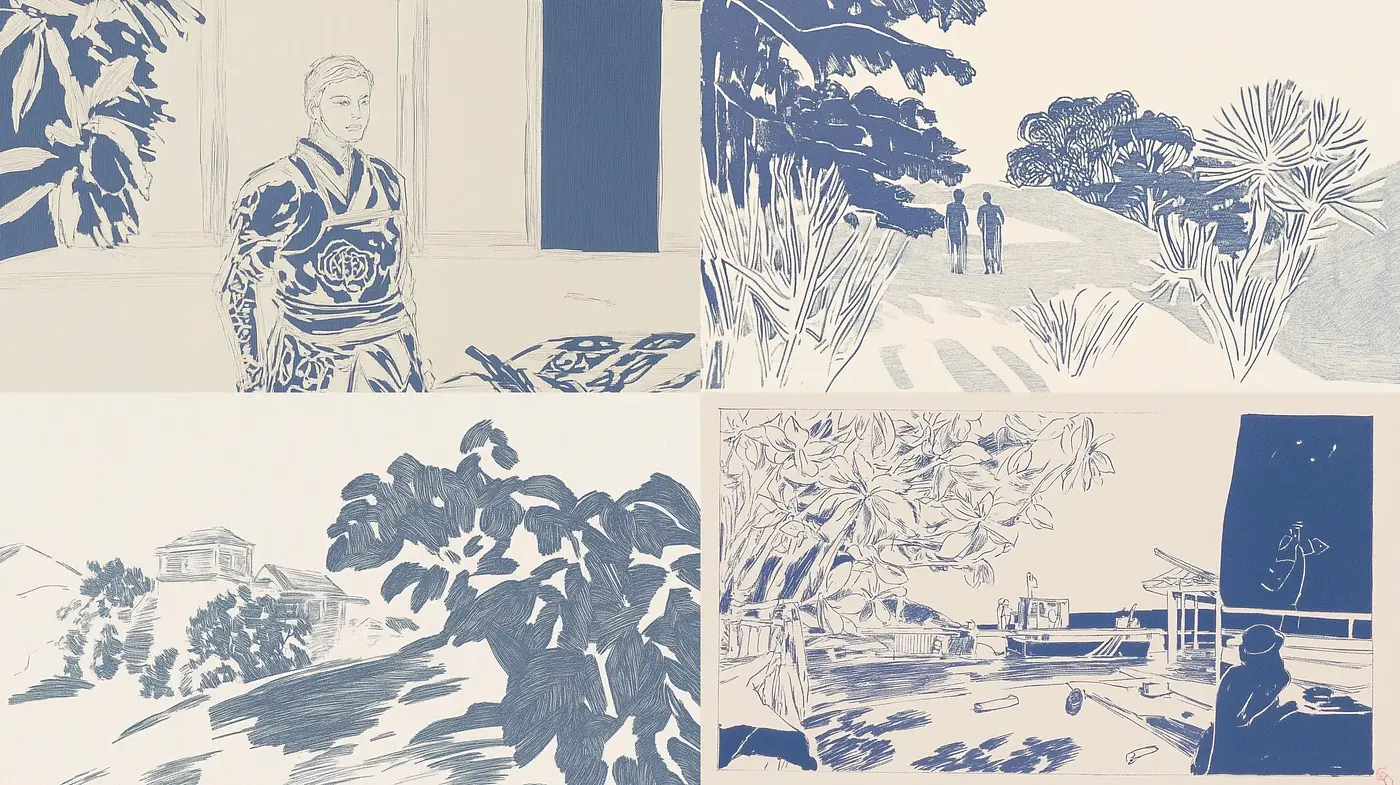 Ethereal Blueprint Hues: A Homage to Illustrated Draftsmanship - Midjourney sref style