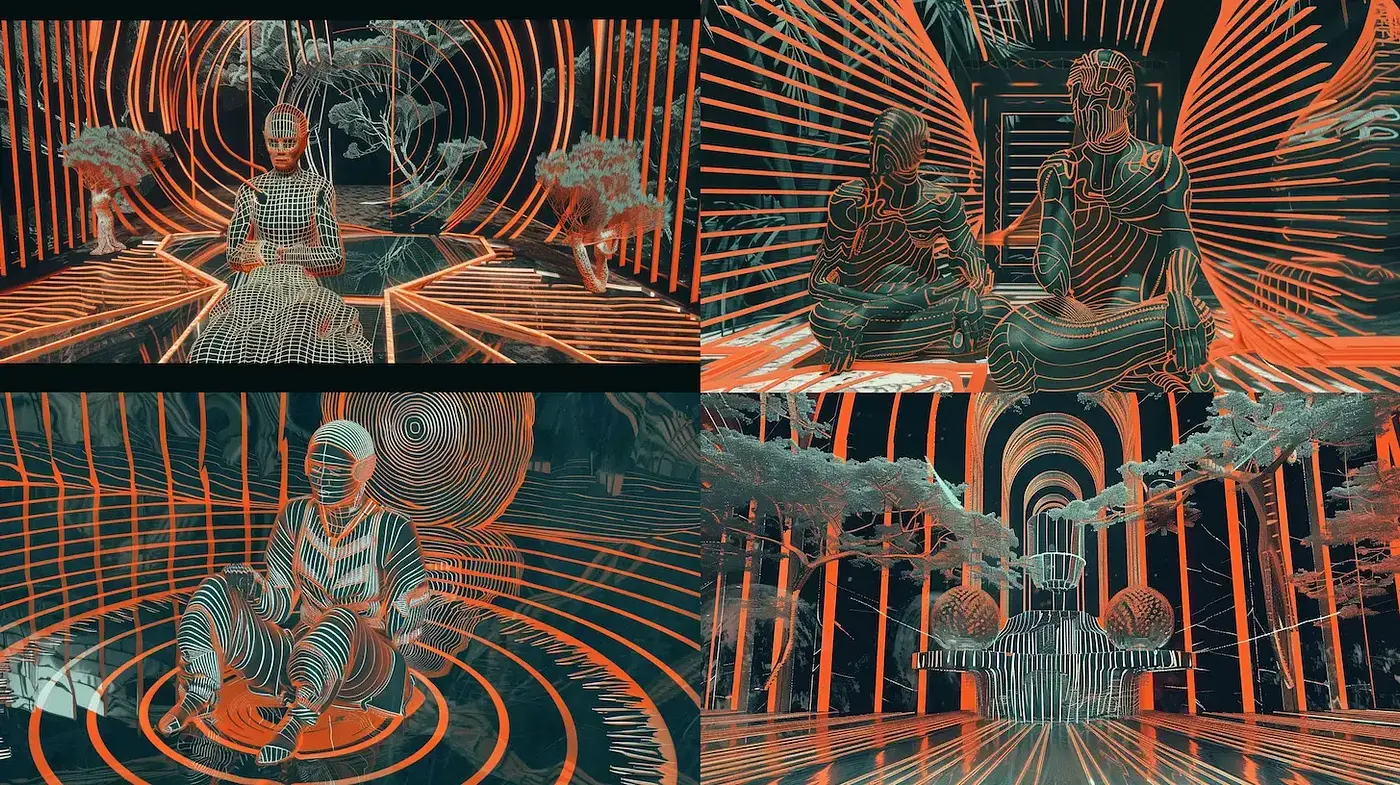 Cybernetic Dreamscapes: A Fusion of Digital Labyrinth Patterns and Neon Contours - Midjourney sref style