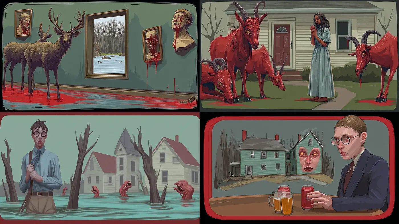Surrealistic and Macabre Visions with a Hint of Whimsy - Midjourney sref style