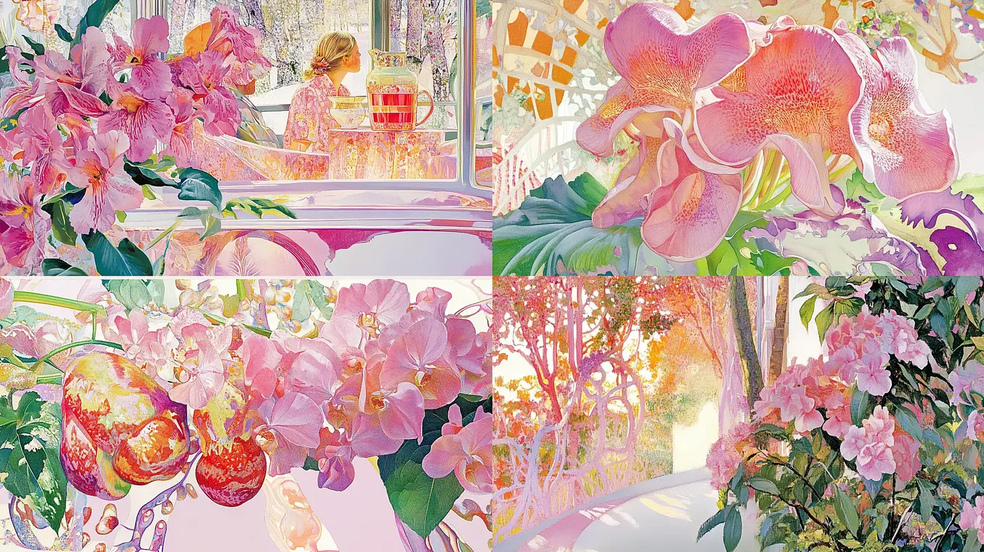Ethereal Florals in Pastel Dreamscapes - Midjourney sref style