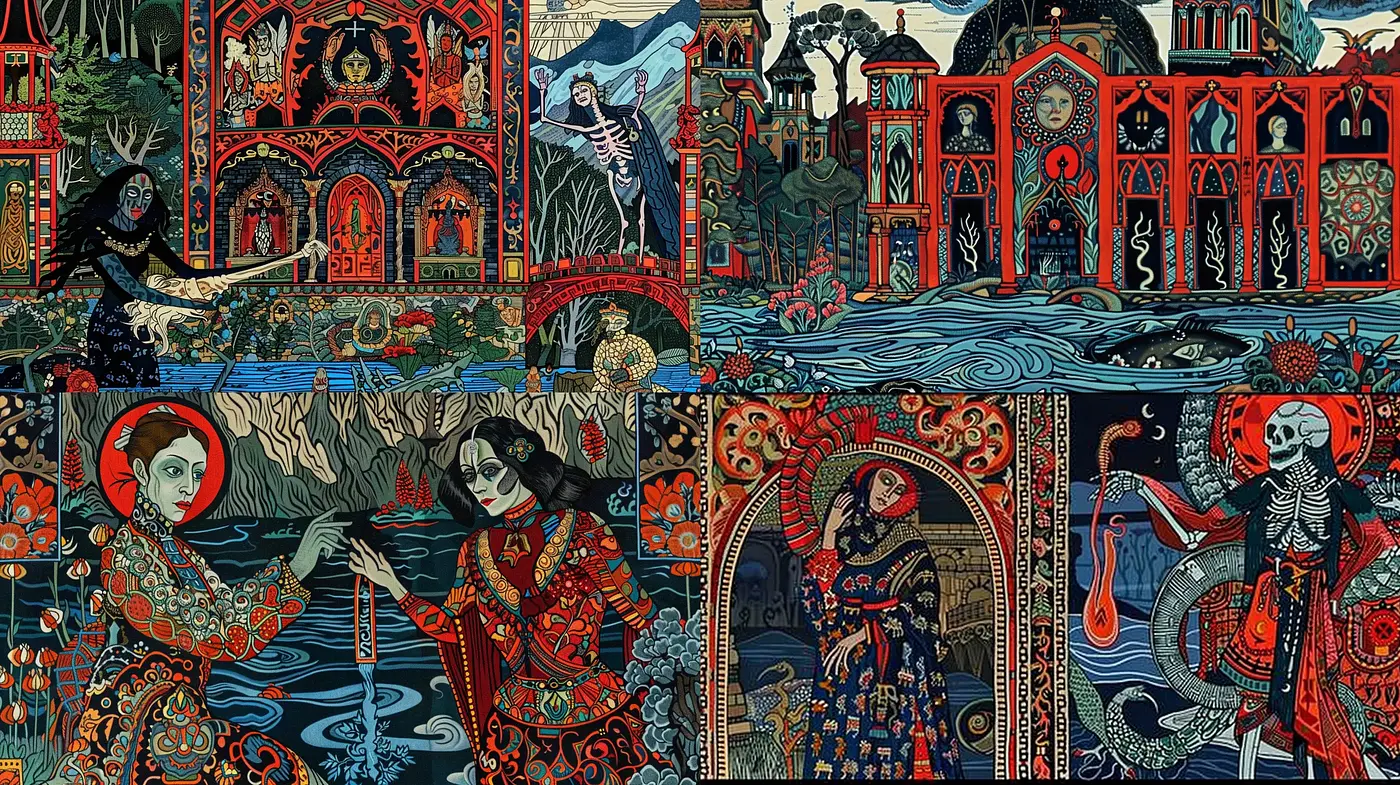 Opulent Tapestry of Mythological Narratives - Midjourney sref style