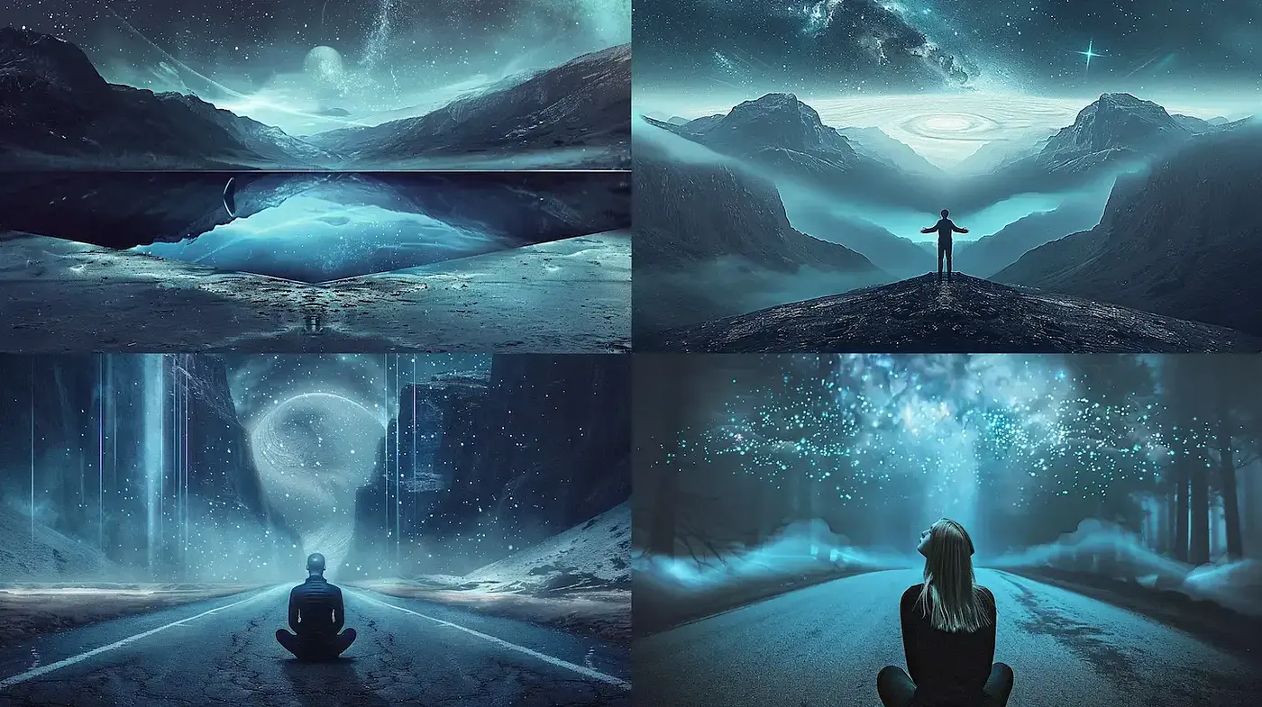 Ethereal and Mystical Landscapes with Cosmic Elements - Midjourney sref style