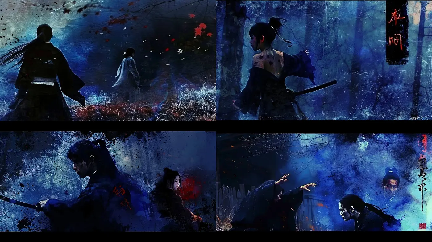 Ethereal Blue Hues: A Fusion of Digital Impressionism and Asian Cinematic Drama - Midjourney sref style