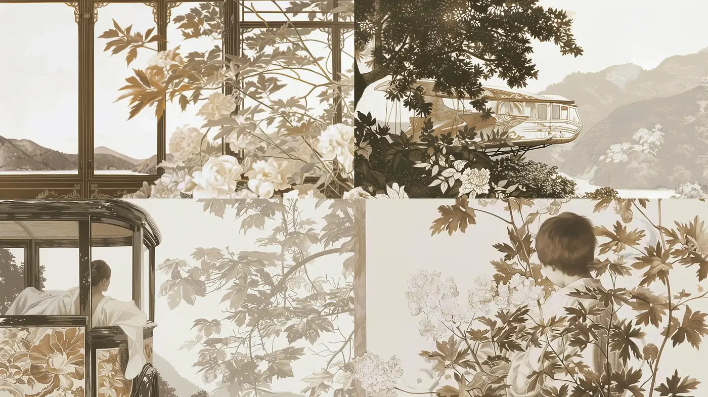 Sepia-Toned Botanical Dreamscape - Midjourney sref style