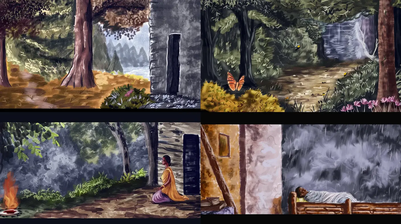 Lyrical Forrest Tableaus with an Understated Classic Artistry - Midjourney sref style