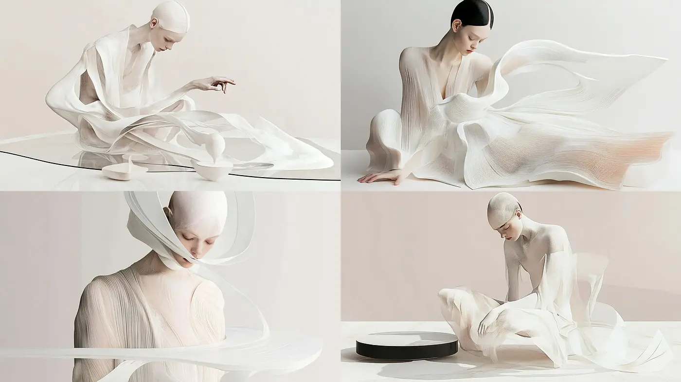 Ethereal Elegance in Monochromatic Fluidity - Midjourney sref style