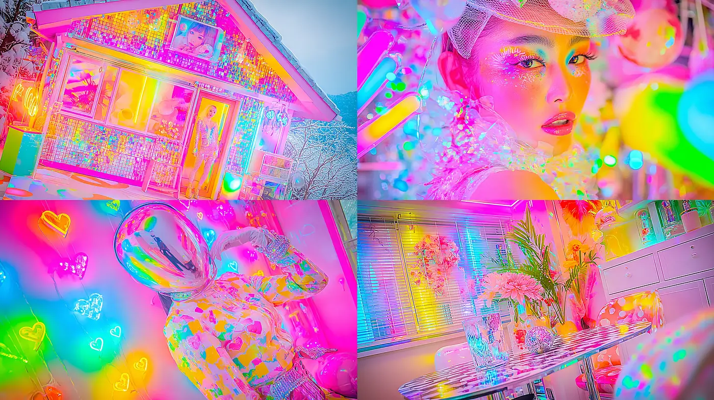 Vibrant and Playful Neon Aesthetic with Surreal Attributes - Midjourney sref style