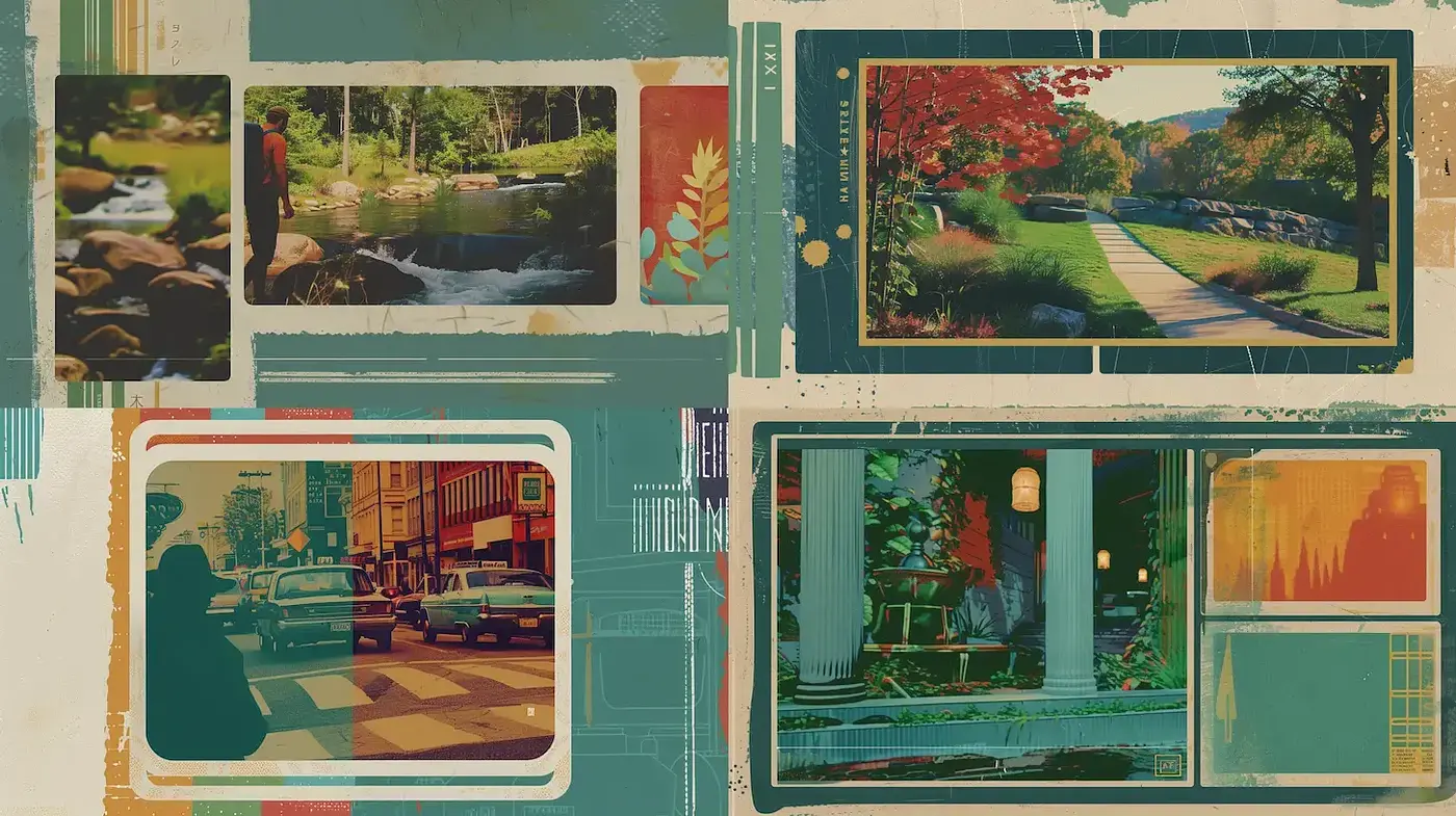 Consistent Retro Aesthetic with Natural Undertones and Urban Elements - Midjourney sref style