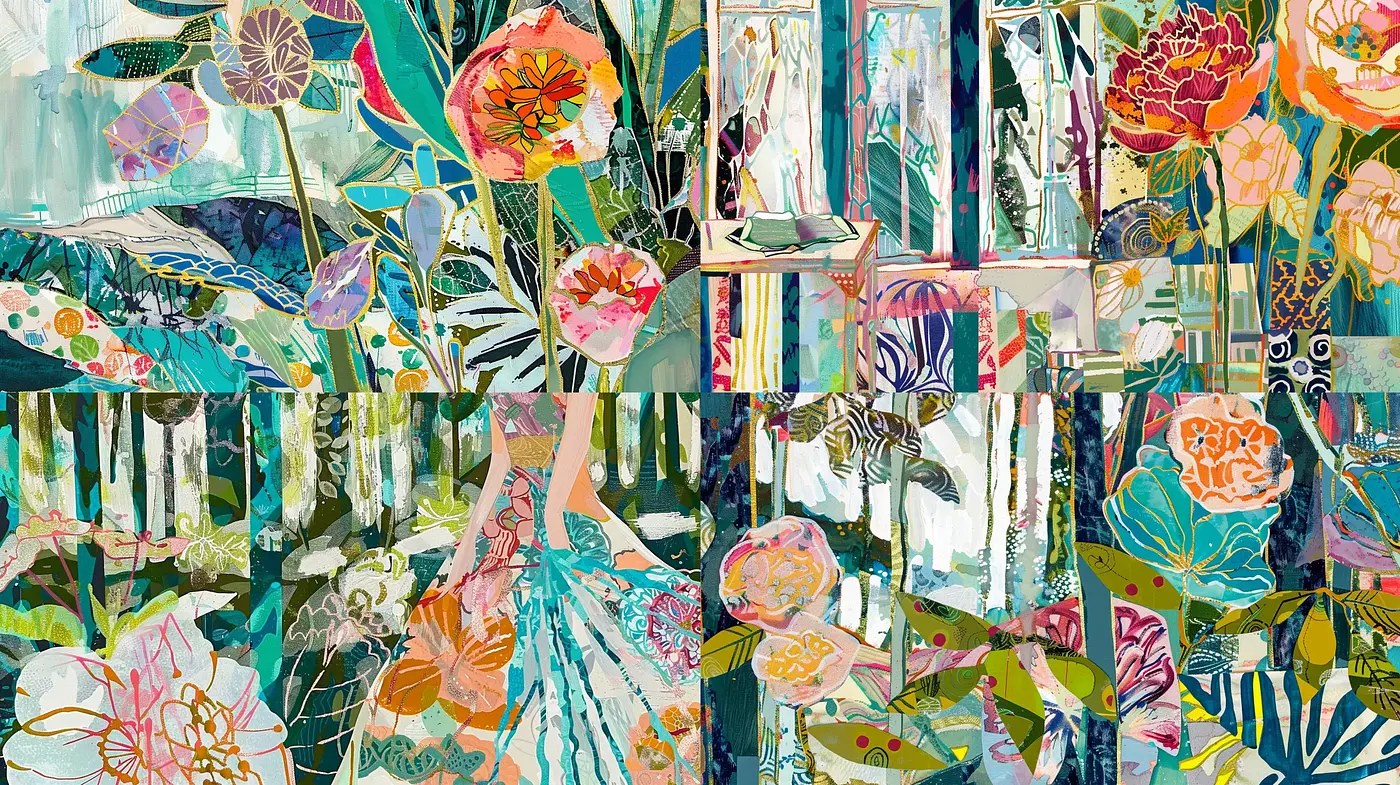 Eclectic Botanical Tapestry in Cool Tonal Harmony - Midjourney sref style