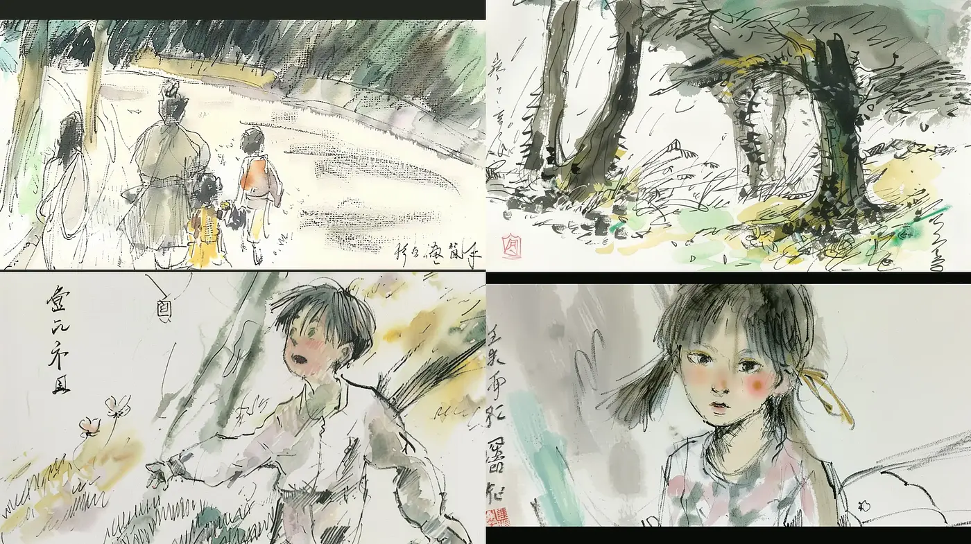 Ethereal Ink Wash Dreamscapes with a Contemporary Anime Essence - Midjourney sref style