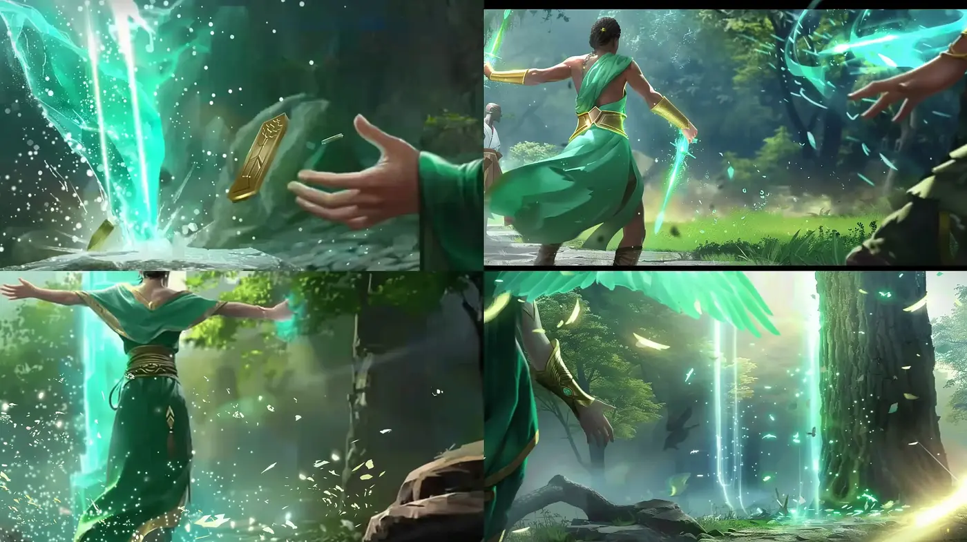 Consistent Mythical Fantasy Style with Vibrant Nature and Mystical Light Elements - Midjourney sref style