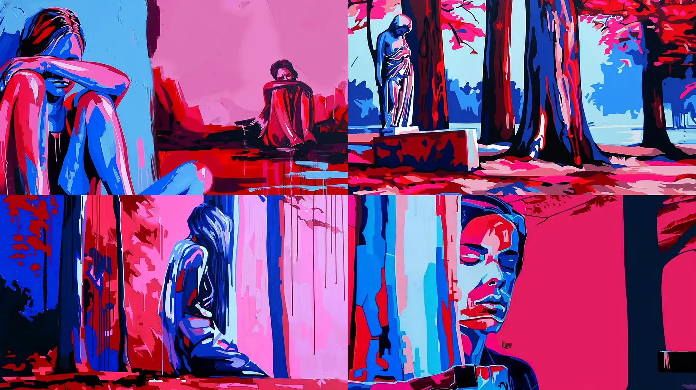 Expressive Contemporary Contrast: A Synthetic Rhapsody in Blue and Magenta - Midjourney sref style