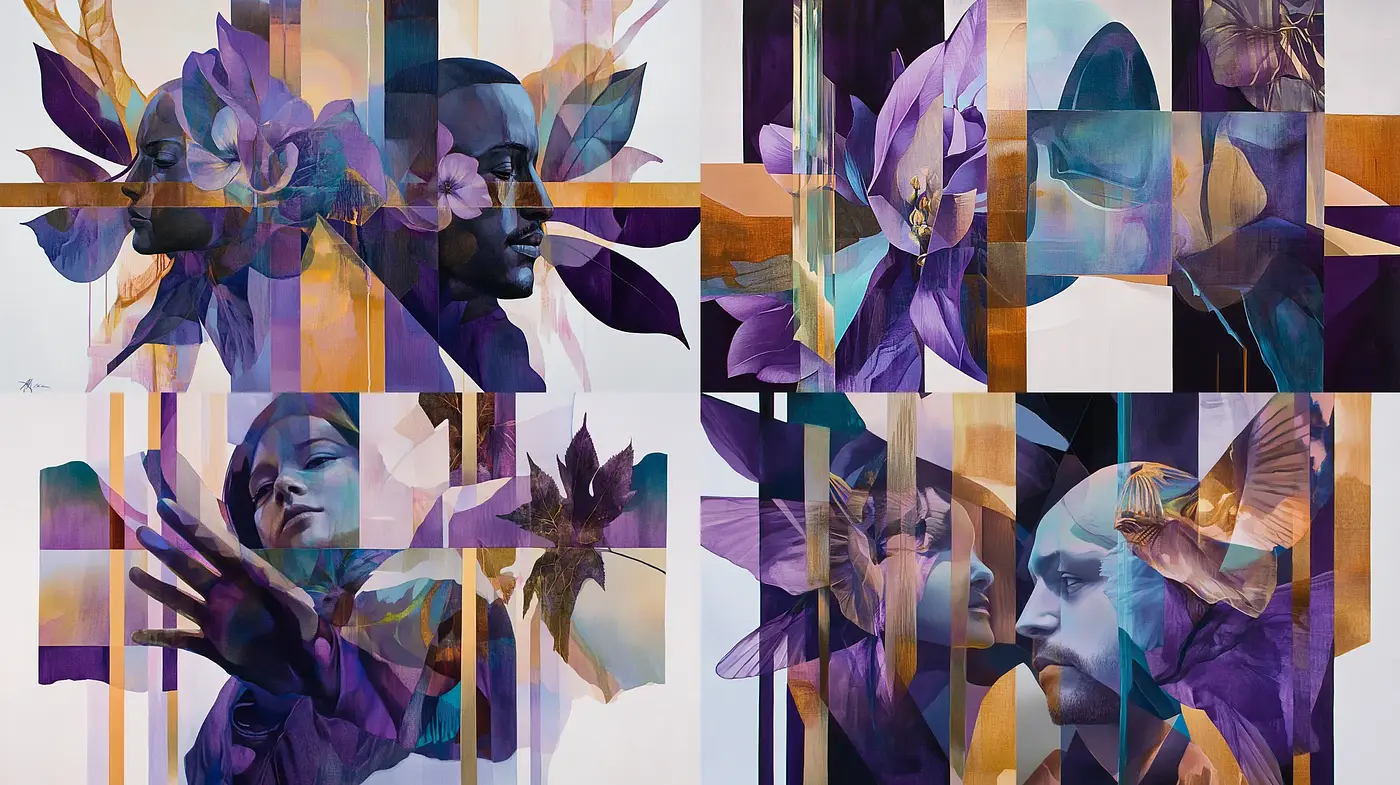 Fragmented Harmony: A Synthesis of Human Emotion and Geometric Abstraction - Midjourney sref style