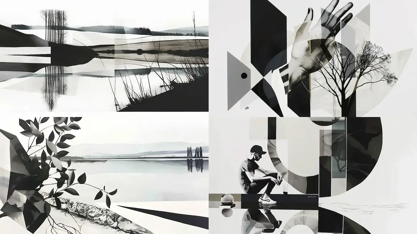 Contemporary Monochromatic Abstract Art with Geometric Elements - Midjourney sref style