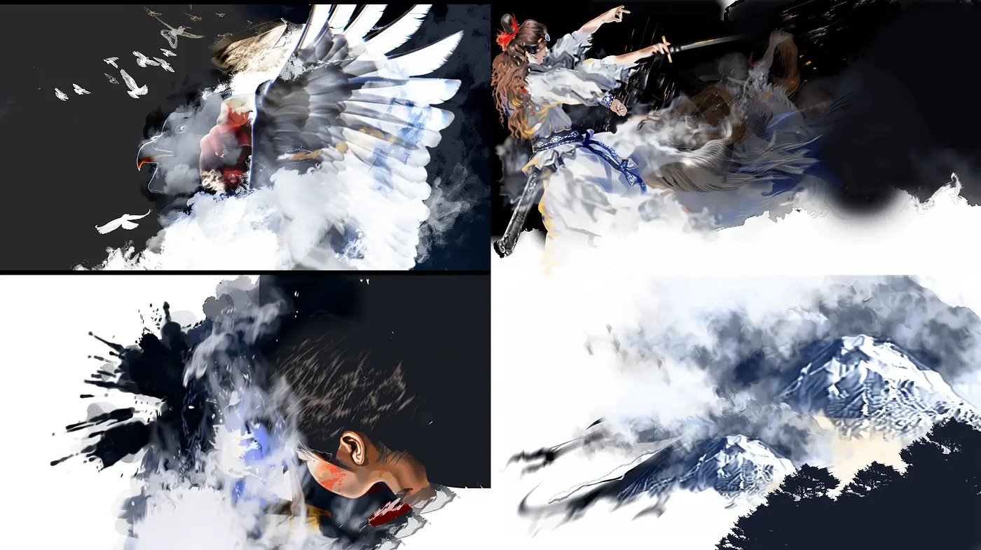 Abstract Dynamic Brushwork with Monochrome Essence - Midjourney sref style