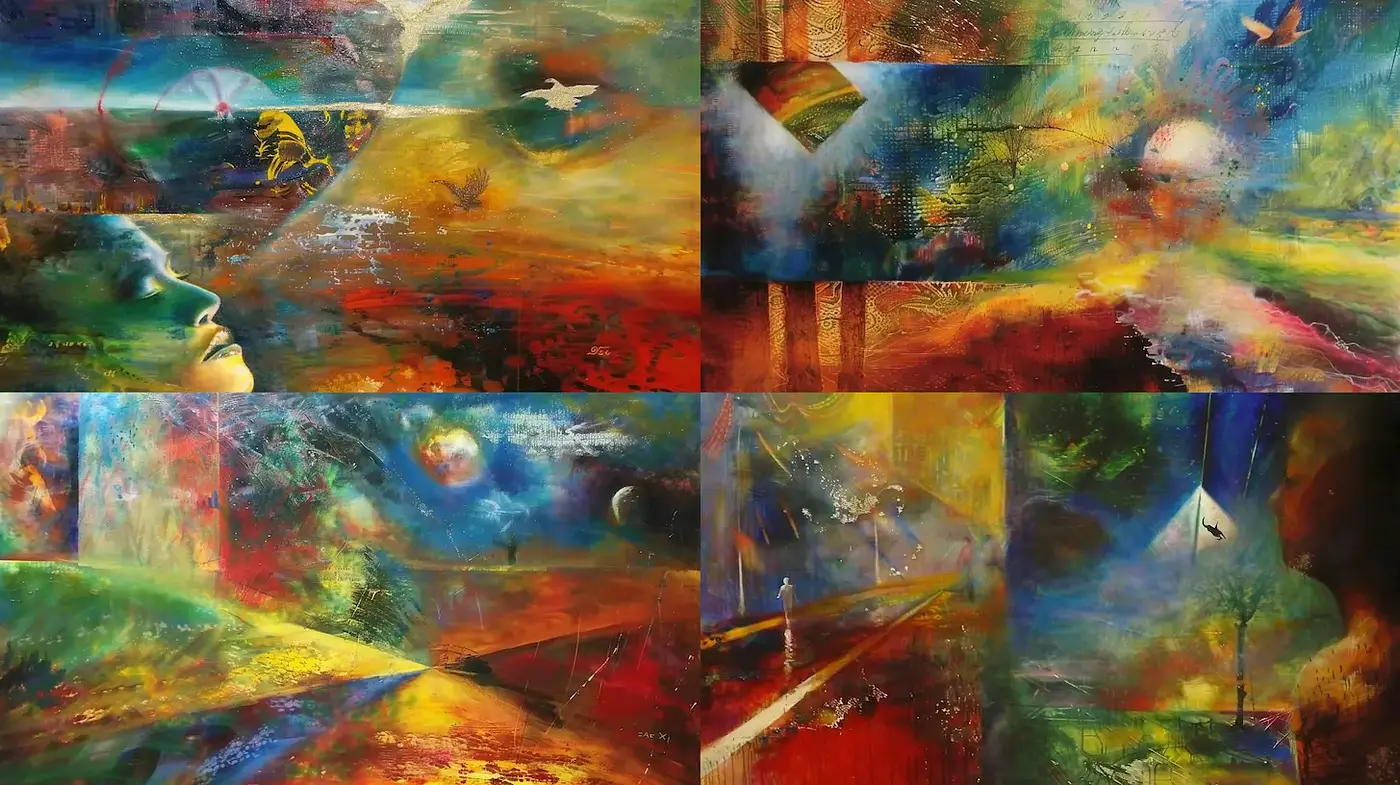 Dynamic and Ethereal Abstract Expressionism with Vivid Color Play - Midjourney sref style