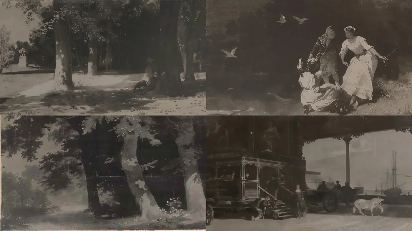 Monochromatic Echoes of a Bygone Era: Consistent Vintage Textural Brushwork - Midjourney sref style