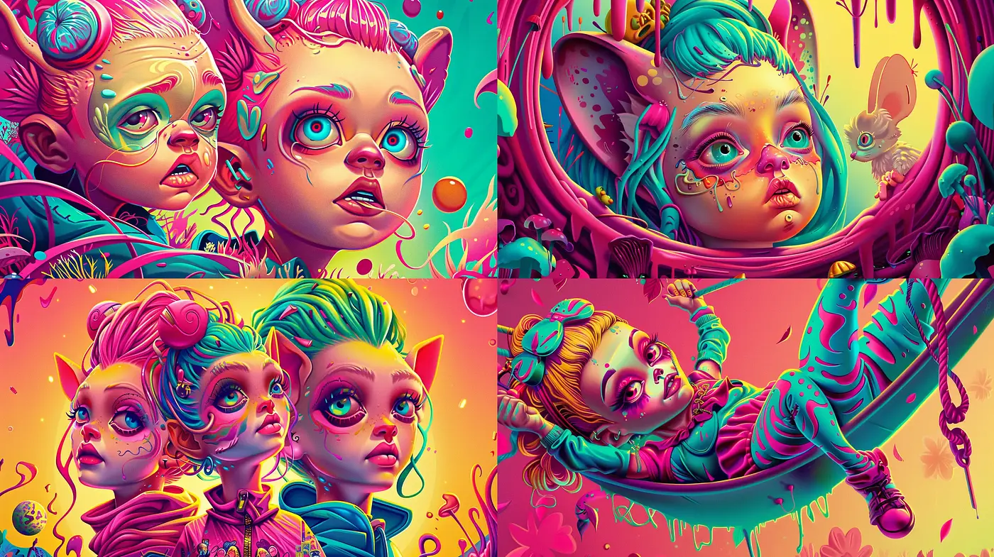 Surreal Candy-Colored Dreamscapes with a Pop Surrealist Twist - Midjourney sref style