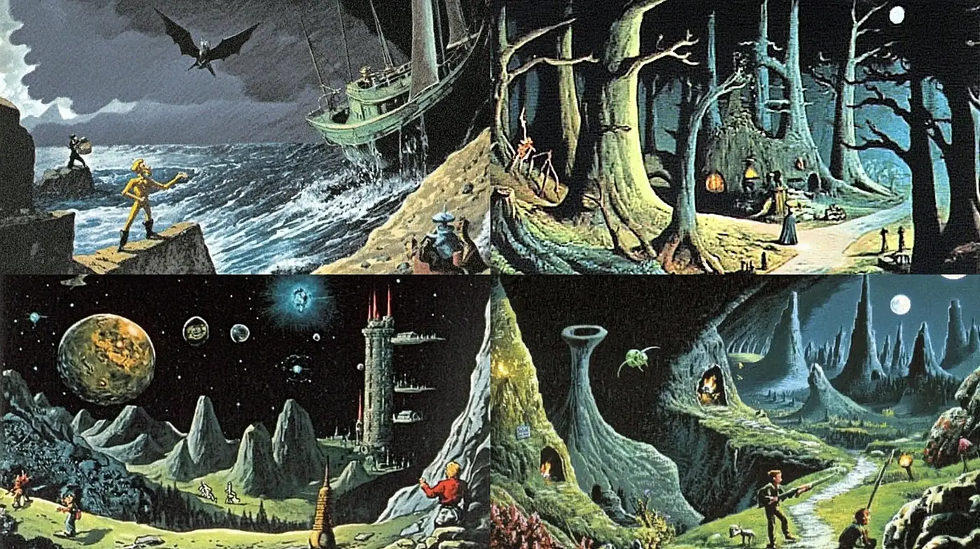 Enigmatic Fantascape: A Journey Through Stylized Sci-Fi Tableaus - Midjourney sref style