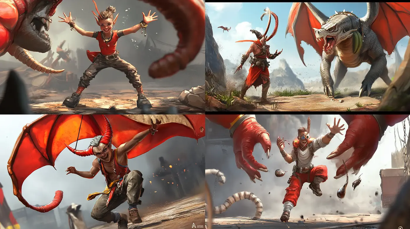 Dynamic Fantasy Clash with Vibrant and Energetic Overtones - Midjourney sref style