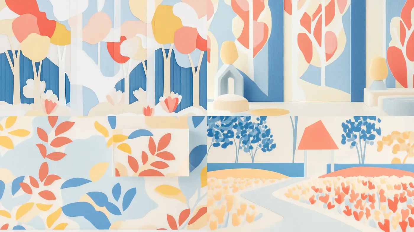 Serene Pastel Paper Cutout Panorama - Midjourney sref style