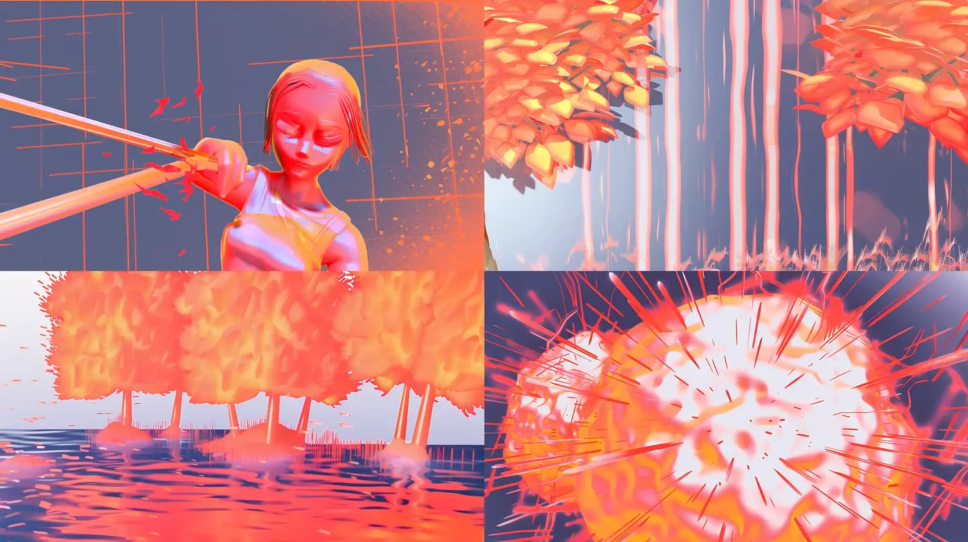 Surreal Dreamscape in Warm Neon Hues - Midjourney sref style