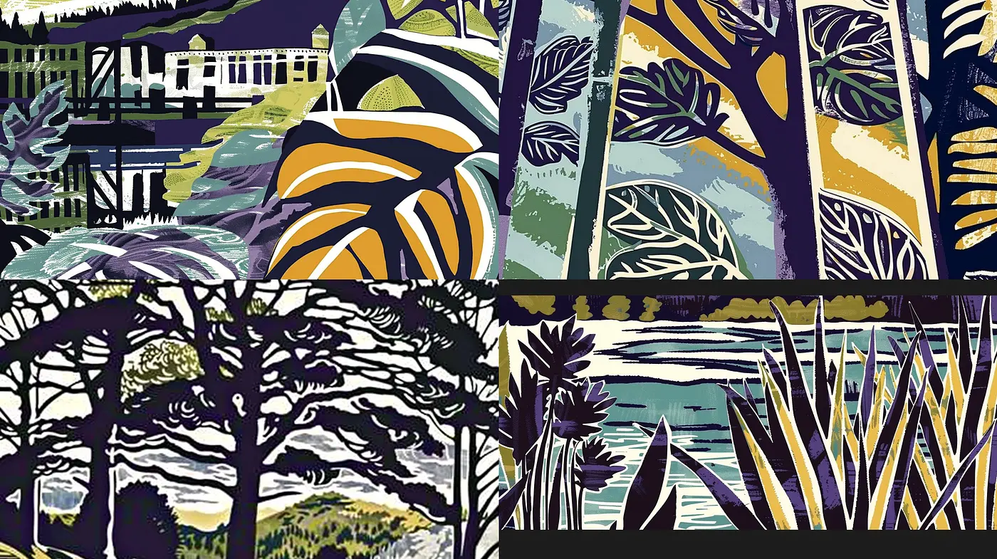Consistent Thematic Essence in Stylized Nature Scenes - Midjourney sref style
