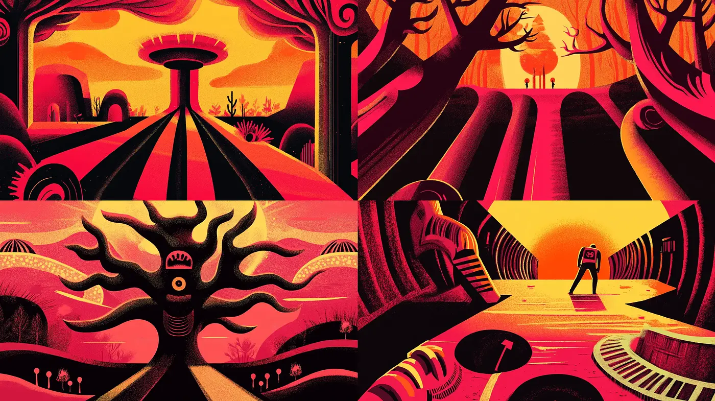 Surreal Sunset Hues: A Homage to The Twilight Sci-fi Fantasia - Midjourney sref style
