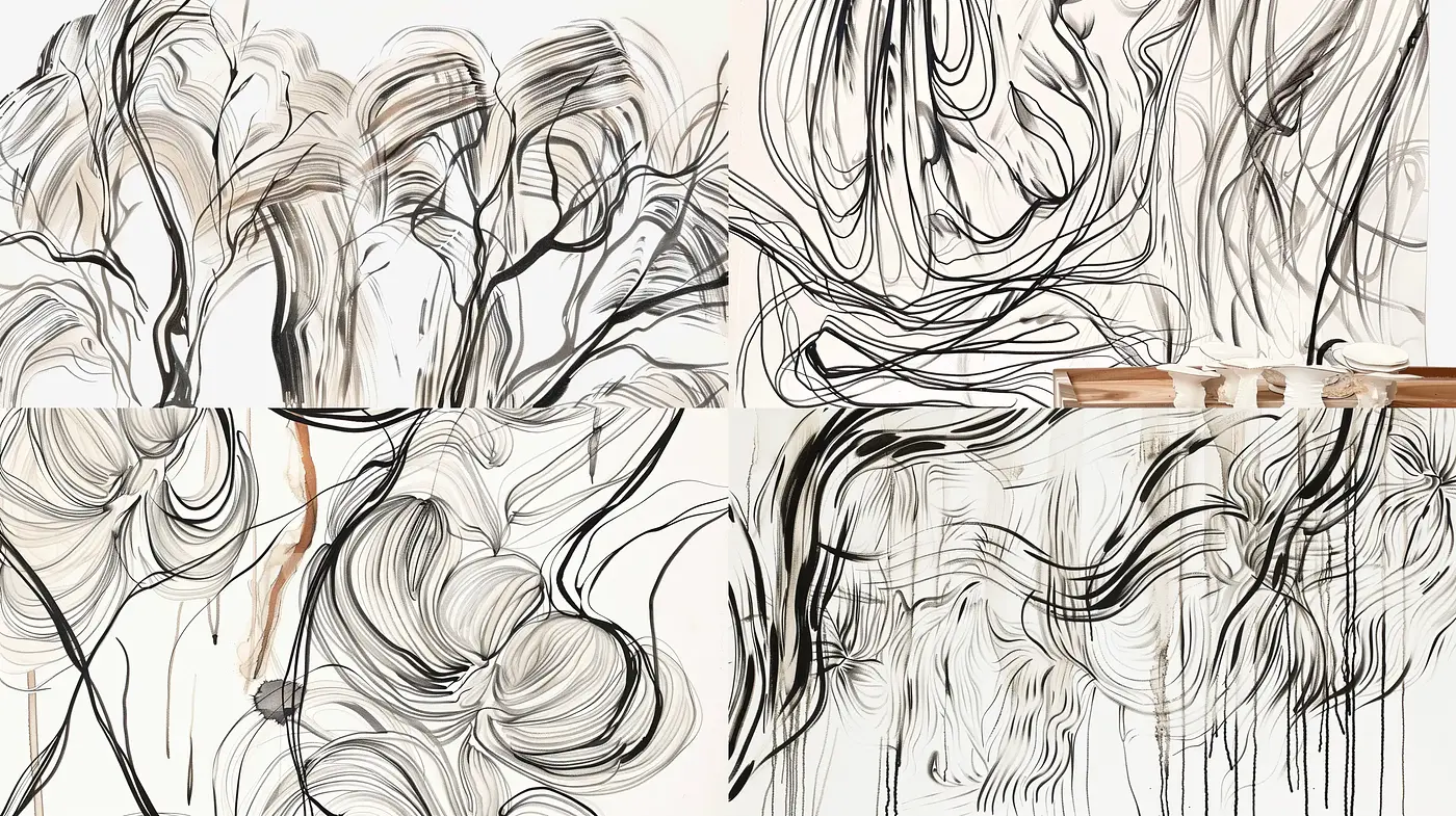 Elegant Abstraction in Monochrome: A Fluid Dance of Lines and Textures - Midjourney sref style