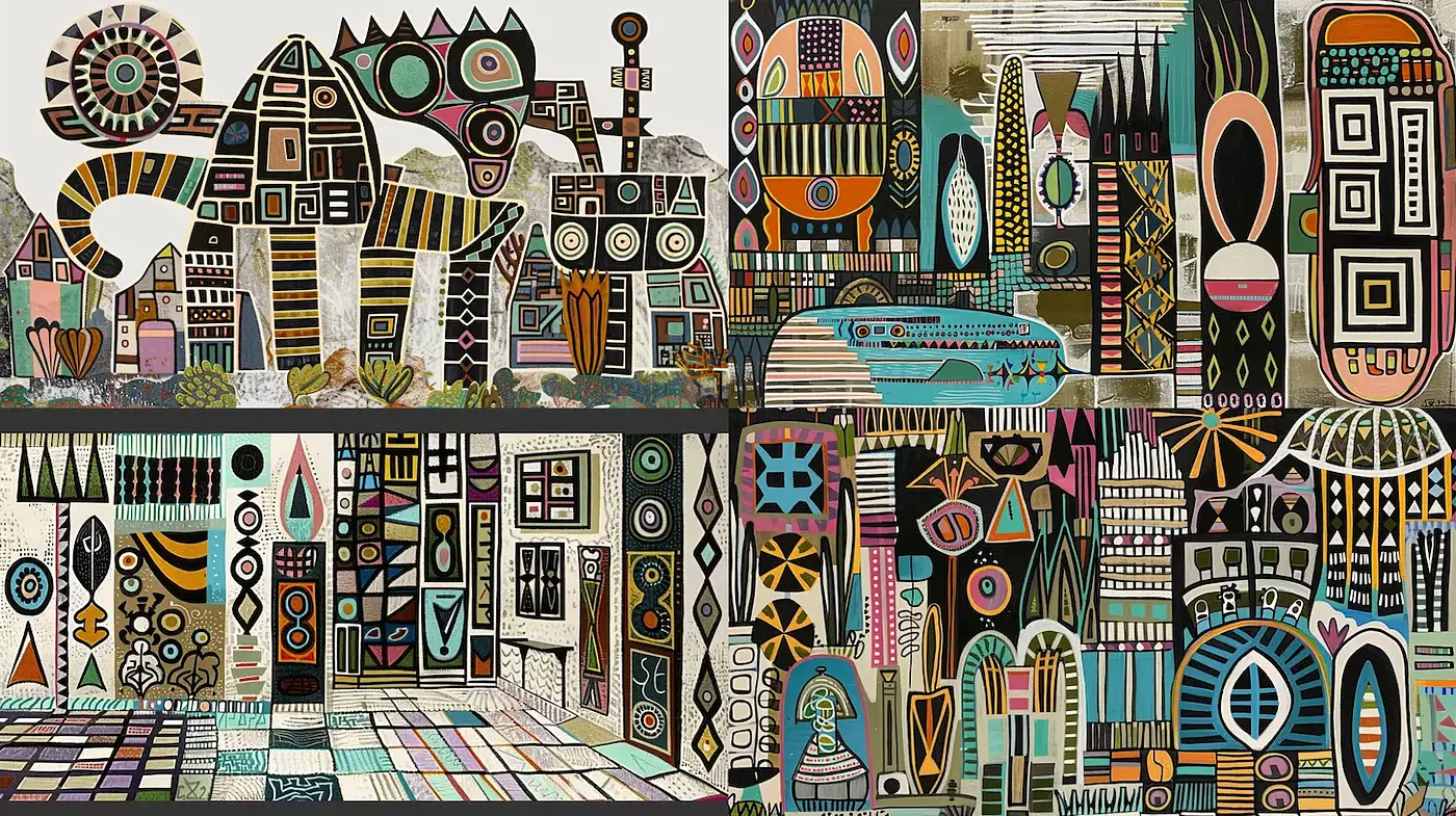 Vibrant Geometric Abstractions with Organic Undertones - Midjourney sref style