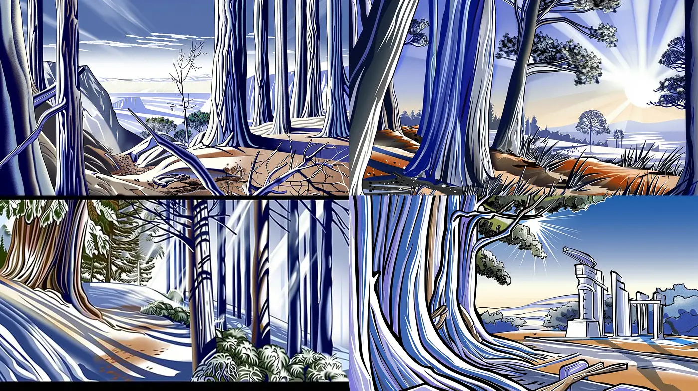 Elongated Stylized Nature in Bold Contours - Midjourney sref style