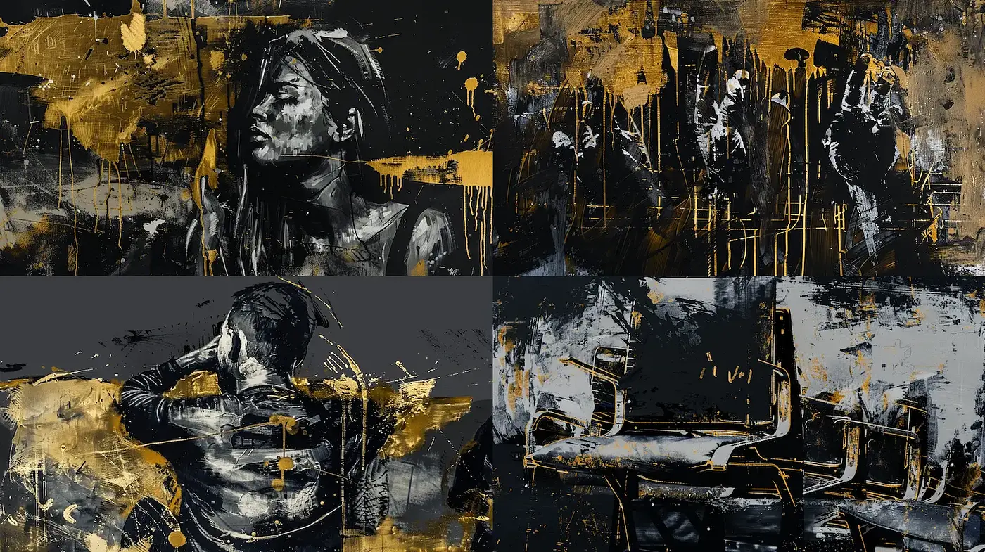 Dynamic Abstract Expressionism with Modern Grunge Influences - Midjourney sref style