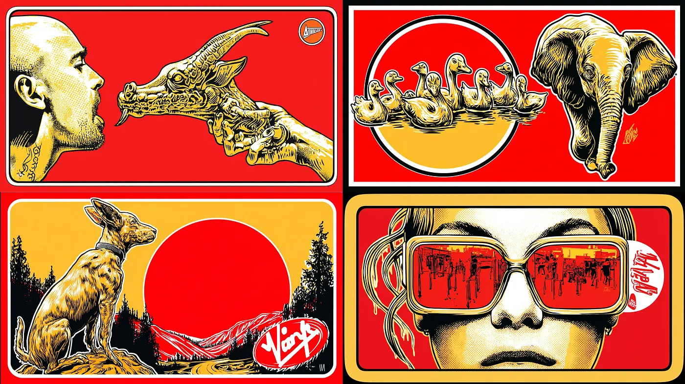 Vibrant, graphic style with surreal and playful elements - Midjourney sref style