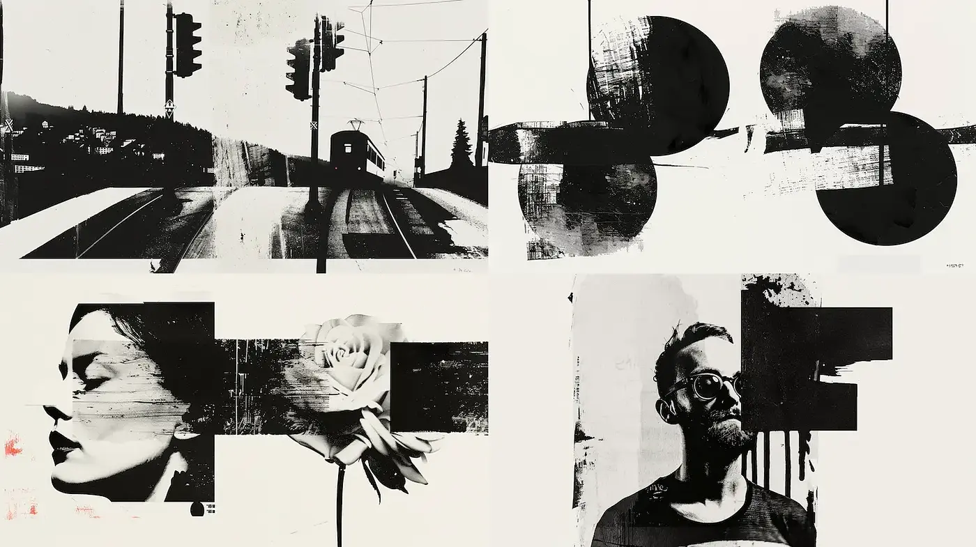 Contemporary Monochrome Art with Subdued Textures and Urban Influences - Midjourney sref style