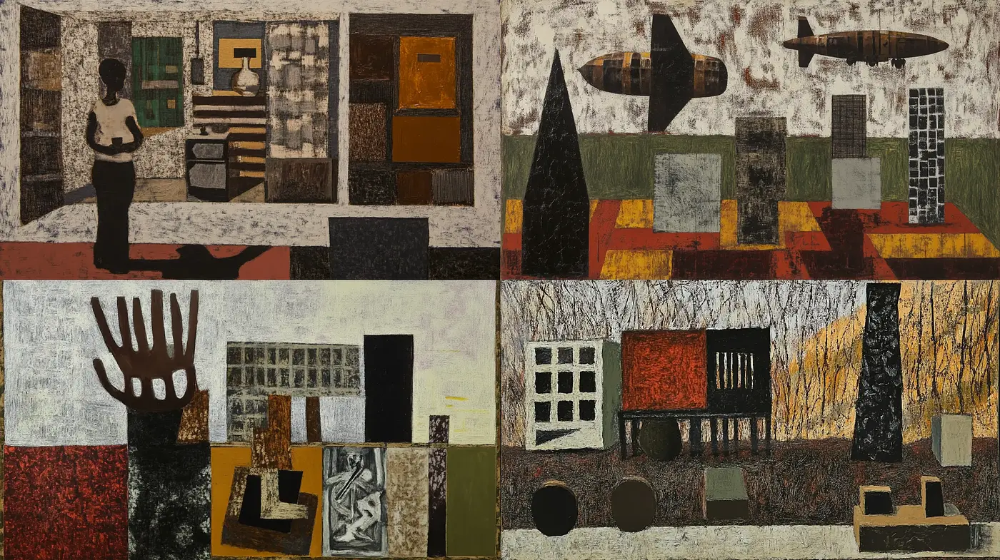 Rustic Textural Symphony with Geometric Abstraction - Midjourney sref style