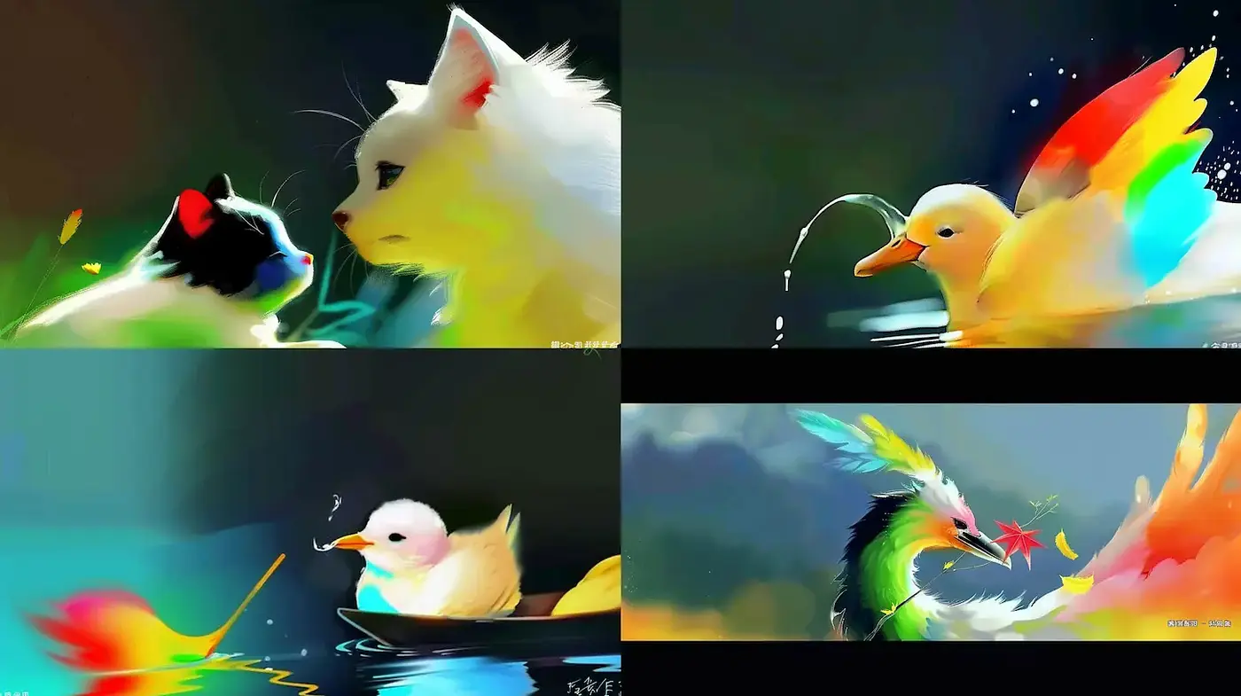 Vibrant and Whimsical Animal Encounters with Soft Brushstrokes - Midjourney sref style