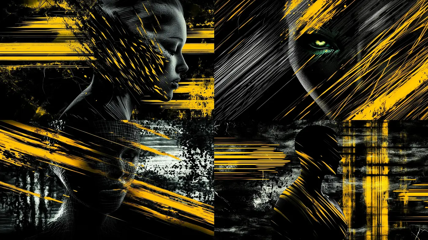 Stark Contrasts and Dynamic Motion - A Study in Abstract Expressionism and Digital Fragmentation - Midjourney sref style