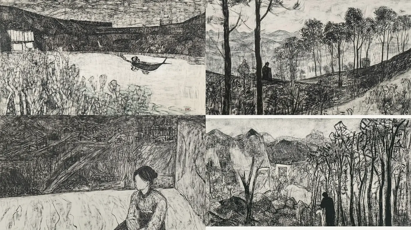 Monochromatic Whisper of Nature: A Stylized Homage to Expressionist Etching - Midjourney sref style