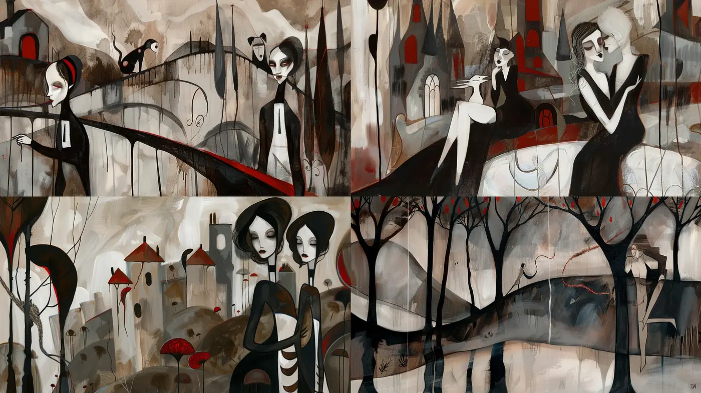 Monochrome Elegance Amidst Gothic Whimsy - Midjourney sref style
