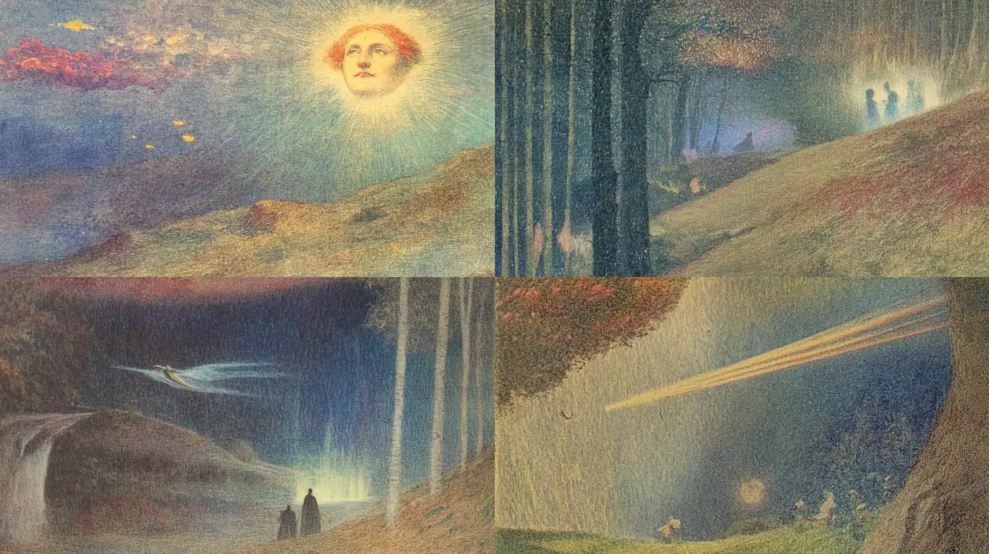Ethereal Twilight Landscapes Infused With Luminosity - Midjourney sref style
