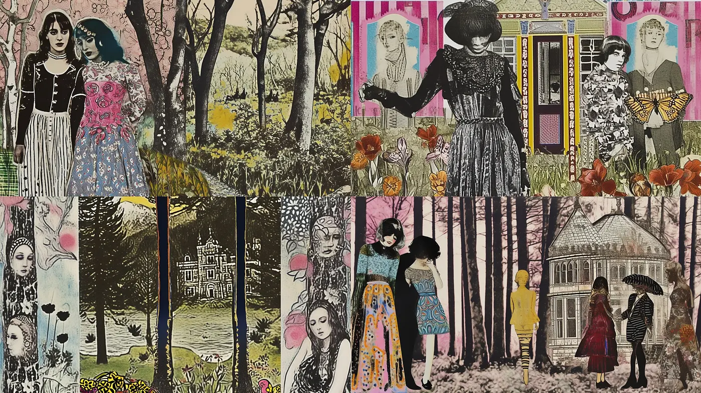 Whimsical Melancholy: An Exploration of Pastel Tones and Intricate Textures in Illustrator-Inspired Collages - Midjourney sref style