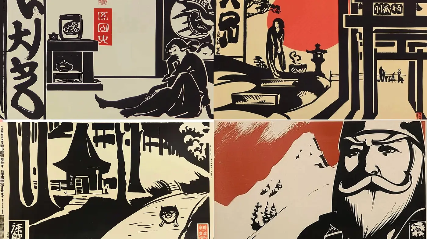 Monochromatic Nostalgia with a Touch of Ukiyo-e - Midjourney sref style