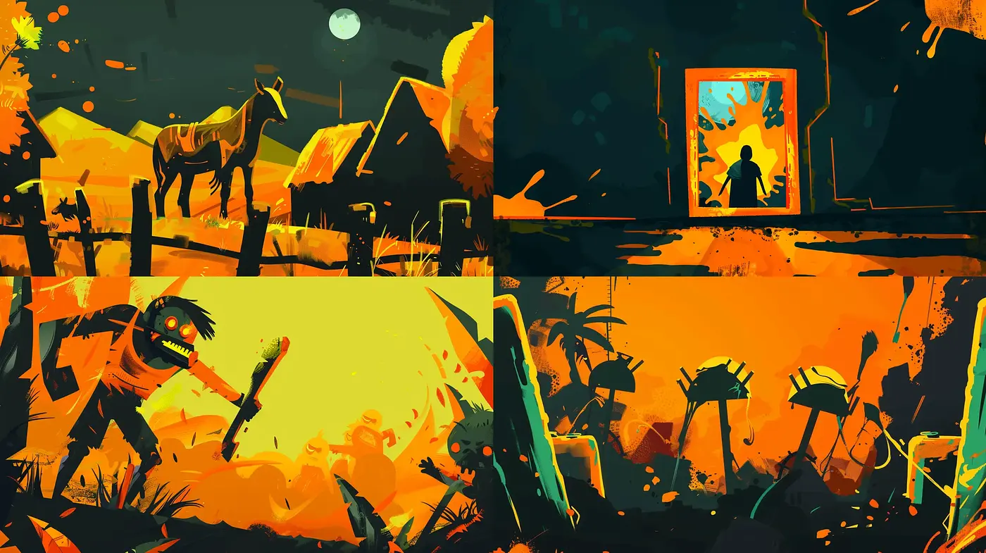 Sundrenched Silhouettes and Exotic Hues: A Study in Contrasting Nighttime Vivacity - Midjourney sref style