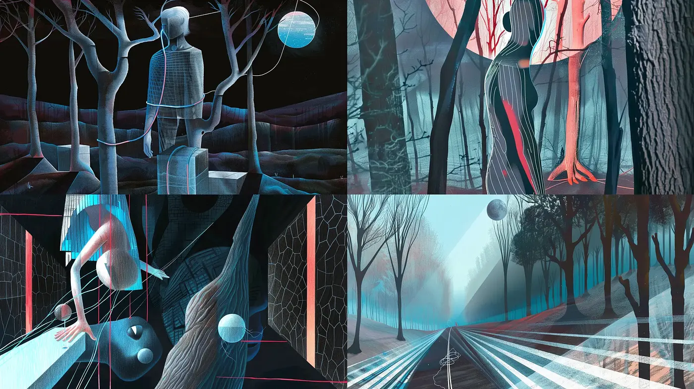 Ethereal Nocturnal Dreamscapes in Surrealist Brushwork - Midjourney sref style