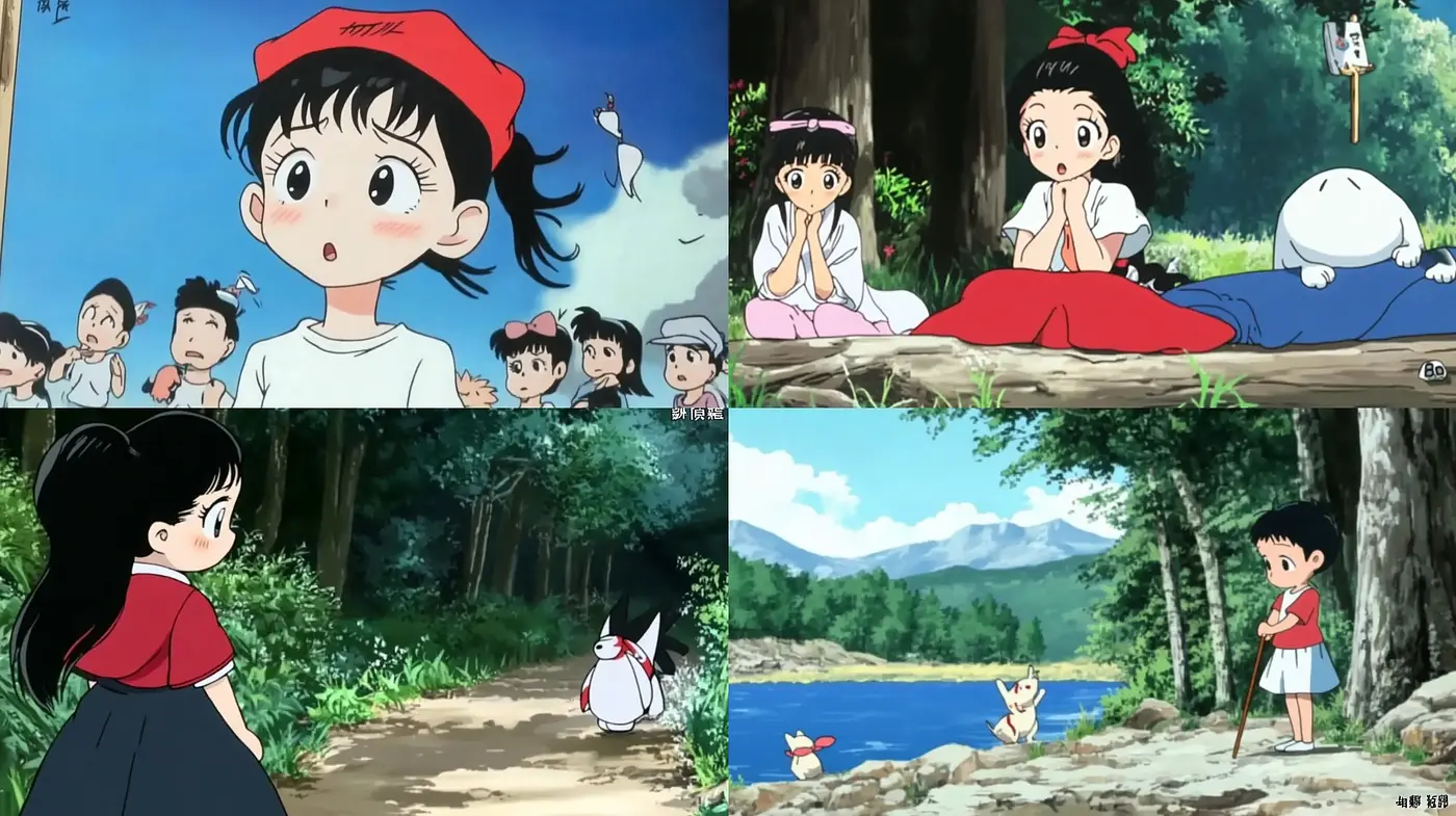 Consistent Whimsical Anime Essence with Lush Pastoral Backdrops - Midjourney sref style